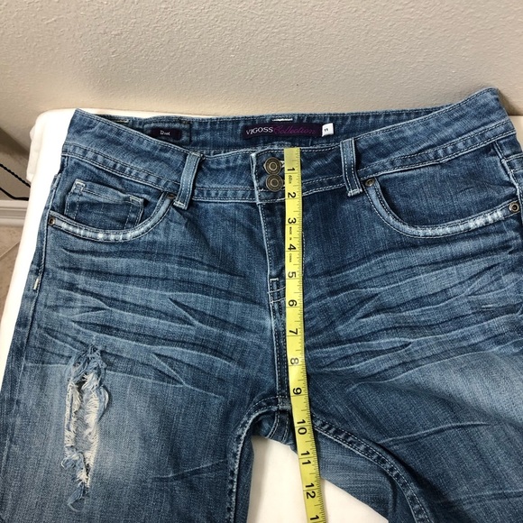 Vigoss Collections Cotton Bled Blue Wash Ripped Distress Mid Rise Boot Jeans 11 - Picture 12 of 16